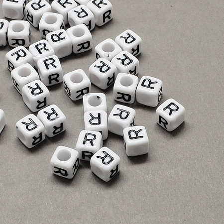 Large Hole Acrylic Letter European Beads SACR-Q103-6mm-01R-1