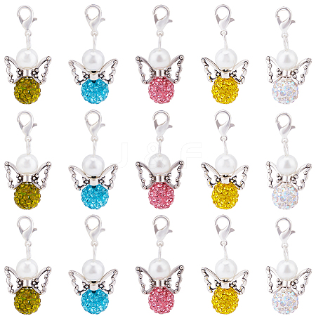 6 Sets Angel Polymer Clay & Glass Rhinestone Bead Pendant Locking Stitch Markers HJEW-SC0001-72-1