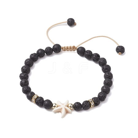 Adjustable 6mm Round Natural Lava Rock Braided Bead Bracelets BJEW-JB10615-03-1