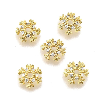Snowflake Brass Micro Pave Clear Cubic Zirconia Bead Caps KK-K300-03A-G-1