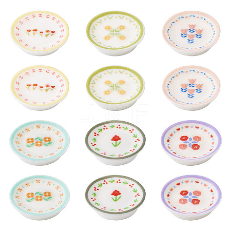 24Pcs 6 Colors Printed Opaque Resin Cabochons RESI-TA0005-28-1