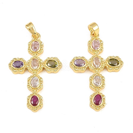 Brass Micro Pave Cubic Zirconia Pendants X-KK-H262-08G-1