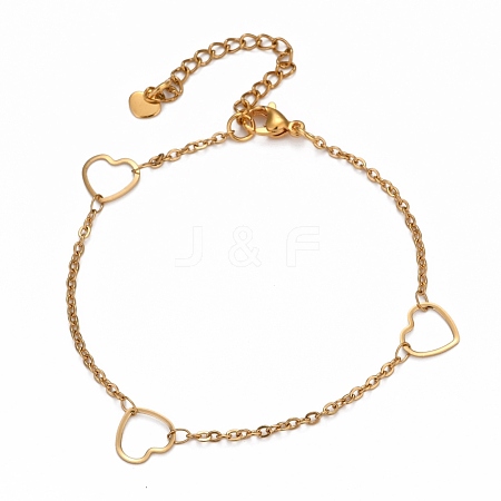 304 Stainless Steel Cable Chain Anklets AJEW-H104-04G-1