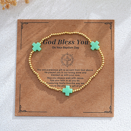 Brass Round Beaded Stretch Bracelets ZM9543-8-1