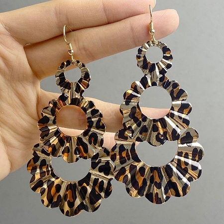 Teardrop Leopard Print Alloy Dangle Earrings for Women EJEW-K304-02G-1