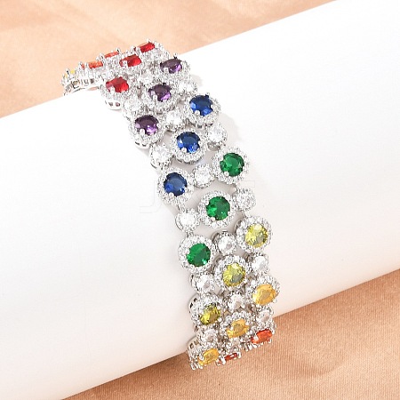 Platinum Tone Brass Micro Pave Cubic Zirconia Tennis Bracelets BJEW-B160-11P-1