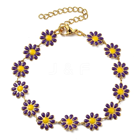 Enamel Daisy Link Chains Bracelet BJEW-P271-01G-04-1