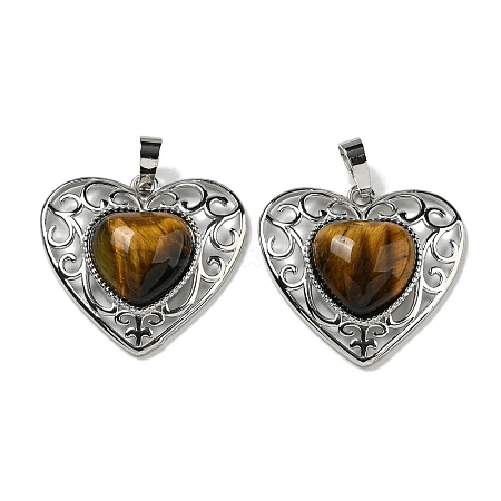 Natural Tiger Eye Peach Love Heart Pendants G-G158-01E-1