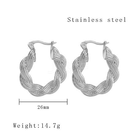 Non-Tarnish 304 Stainless Steel Twisted Rope Hoop Earrings PW-WG93017-01-1