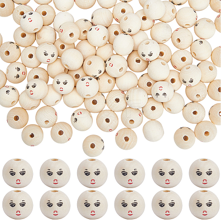 Gorgecraft 100Pcs Printed Wood European Beads WOOD-GF0002-06-1