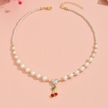 Sweet French Style Cubic Zirconia Imitaion Pearl Necklace for Women YS3712-2-1