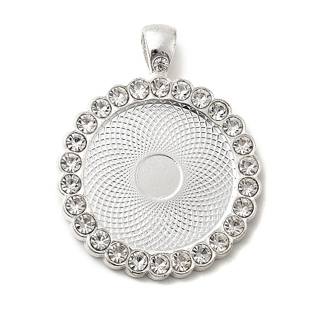 Flat Round Alloy Rhinestone Pendant Cabochon Settings X-ALRI-T351-01S-1