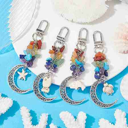 Alloy Moon & Synthetic Turquoise Sea Animals Pendant Decorations HJEW-JM01613-02S-1