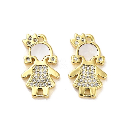 Brass Micro Pave Clear Cubic Zirconia Princess Connector Charms X-KK-K365-15A-G-1