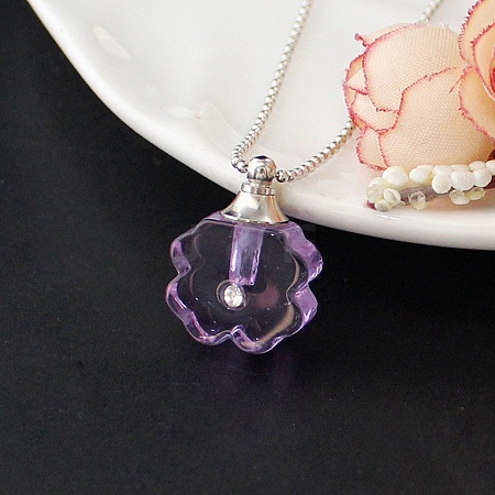 Medium Purple Glass Perfume Bottle Pendant Necklaces PW-WGF3857-20-1