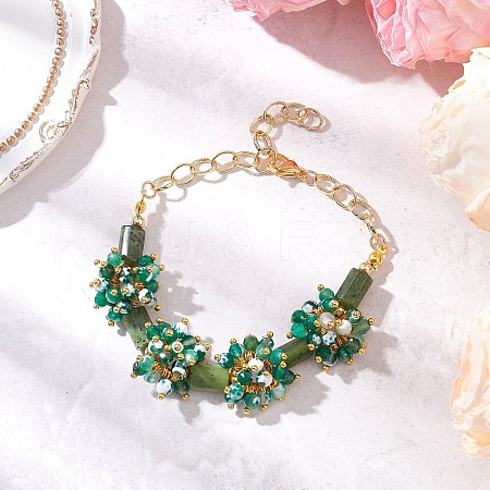 Natural Fire Crackle Agate & Canadian Jade Beads Link Bracelets BJEW-JB12164-02-1
