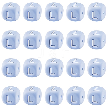 20Pcs Blue Cube Letter Silicone Beads 12x12x12mm Square Dice Alphabet Beads with 2mm Hole Spacer Loose Letter Beads for Bracelet Necklace Jewelry Making JX434L-1