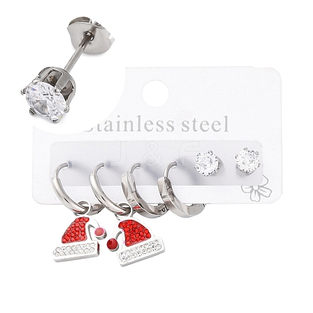 3 Pairs 3 Styles Christmas 304 Stainless Steel Hoop & Studs Earrings Set for Women EJEW-K279-11A-P-1