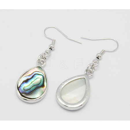 Stylish Alloy Abalone Shell/Paua ShellTeardrop Dangle Earrings LS-EJEW-H139-1-1