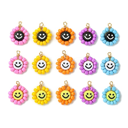 15 Pcs Acrylic Glass Seed Beaded Pendants PALLOY-MZ00294-1