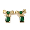 Rack Plating Real 18K Gold Plated Brass Bowknot with Rectangle Dangle Stud Earrings EJEW-B034-10G-2