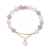 Natural Aquamarine & Rose Quartz & Amethyst Round Beaded Bracelets BJEW-JB11925-03-2