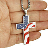 Independence Day Alloy Enamel American Flag Cross Pendant Necklaces for Men FS-WG51290-02-2