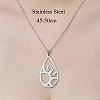 Non-Tarnish 201 Stainless Steel Hollow Teardrop with Sun Pendant Necklace NJEW-OY002-27-3