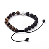 Natural Lava Rock & Tiger Eye Beads Adjustable Braided Bracelets BJEW-JB04987-02-3