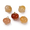 Natural Topaz Jade Saucer Charms with Rack Plating Golden Tone Brass Bails KK-B103-17B-09-1