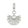 Brass Clear Cubic Zirconia Fan European Dangle Charms KK-Z090-05P-1