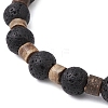 2Pcs Natural Lava Rock & Rudraksha & Coconut & Howlite Beads Stretch Couples Bracelets BJEW-JB11329-5