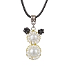 Glass Seed Beads & Glass Pearl Round Beaded Bear Pendant Waxed Cotton Cord Necklaces for Women Men NJEW-MZ00126-05-2