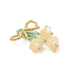 Glass Seed Beaded Bowknot with Flower Pendants PALLOY-MZ01129-03-3