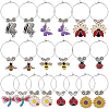 BENECREAT 20Pcs 10 Styles Flower & Bee & Butterfly & Beetle Alloy Enamel Dangle Wine Glass Charms AJEW-BC0003-17-1