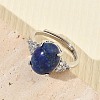 Brass Micro Pave Cubic Zirconia with Natural Lapis Lazuli Cuff Open Rings RJEW-T035-01P-B-2