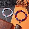 2Pcs 10mm Round Opalite & Pink Glass & Red Glass & Blue Cat Eye Beaded Stretch Bracelet Sets for Lover BJEW-JB10325-02-2