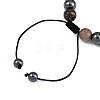 Non-Magnetic Synthetic Hematite & Natural Rhodonite & Natural Rose Quartz Round Beaded Braided Bracelets for Men Women BJEW-JB11185-01-4