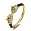 Brass Pave Colorful Cubic Zirconia Leopard Open Cuff Bangle for Women BJEW-K246-07G-1