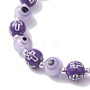 Round with Cross Acrylic & Handmade Evil Eye Lampwork Beaded Stretch Bracelets for Women BJEW-JB10186-4