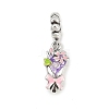 Brass Rhinestone Pink Enamel Bouquet European Dangle Charms KK-P324-06P-1