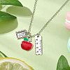 Teather's Day Alloy Red Apple Book Ruler Pendant Necklaces X1-NJEW-TA00185-1