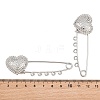 Hammered Heart 304 Stainless Steel Safety Pins Brooch Findings SA-CBA098D-15D-P05-3
