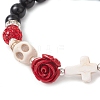 Halloween Dyed & Heated Natural Black Onyx & Synthetic Turquoise Beaded Stretch Bracelets for Women X1-BJEW-TA00665-3