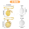 2Pcs 2 Style Oval & Flat Round Blank Glass Dome Wedding Bouquet Photo Charms Safety Pin Brooches with Crystal Rhinestone JEWB-AB00007-2