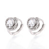 Brass Micro Pave Clear Cubic Zirconia Flower Hoop Earrings EJEW-T048-43P-1