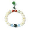 Dyed Bodhi Wood & Natural Agate Beaded Stretch Bracelet with Lotus Charms for Women BJEW-R310-01-1