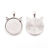 Alloy Kitten Ears Pendant Cabochon Settings X-PALLOY-WH0049-04AS-1