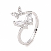 Clear Cubic Zirconia Butterfly Open Cuff Ring X-RJEW-B028-26P-1