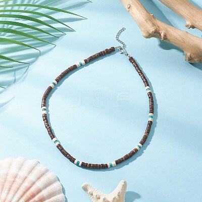 2Pcs 2 Colors Natural Coconut & Natural Magnesite Heishi Beaded Necklaces NJEW-JN05308-1